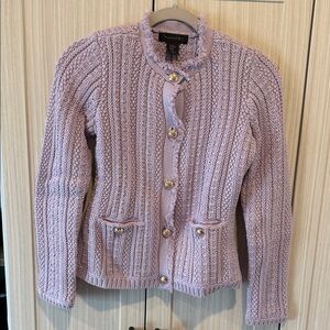 Tahari Lavender Crochet-Style Button Cardigan size XS